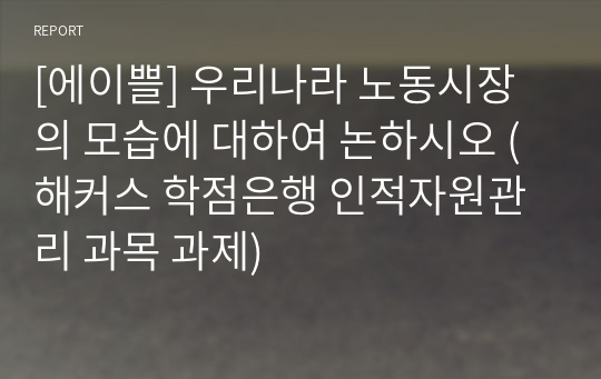 [에이쁠] 우리나라 노동시장의 모습에 대하여 논하시오 (인적자원관리 과목 과제)