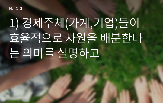 1) 경제주체(가계,기업)들이 효율적으로 자원을 배분한다는 의미를 설명하고