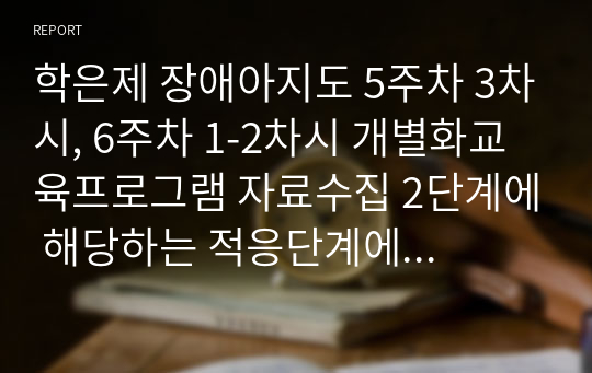 학은제 장애아지도 5주차 3차시, 6주차 1-2차시 개별화교육프로그램 자료수집 2단계에 해당하는 적응단계에 대하여 조사한 후 정리하여 서술하시오.