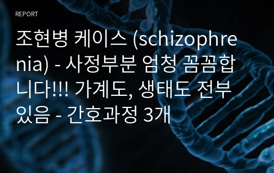 조현병 케이스 (schizophrenia) - 사정부분 엄청 꼼꼼합니다!!! 가계도, 생태도 전부 있음 - 간호과정 3개