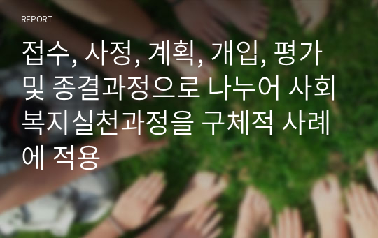 접수, 사정, 계획, 개입, 평가 및 종결과정으로 나누어 사회복지실천과정을 구체적 사례에 적용