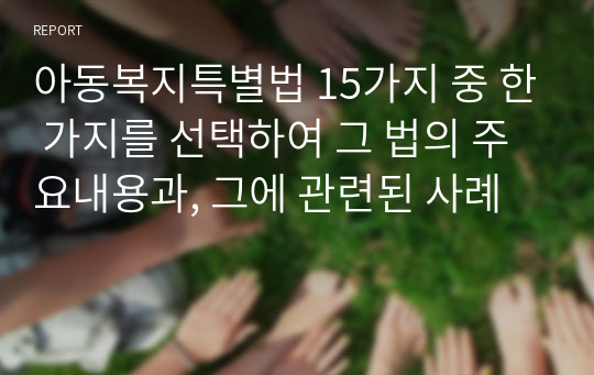 아동복지특별법 15가지 중 한 가지를 선택하여 그 법의 주요내용과, 그에 관련된 사례