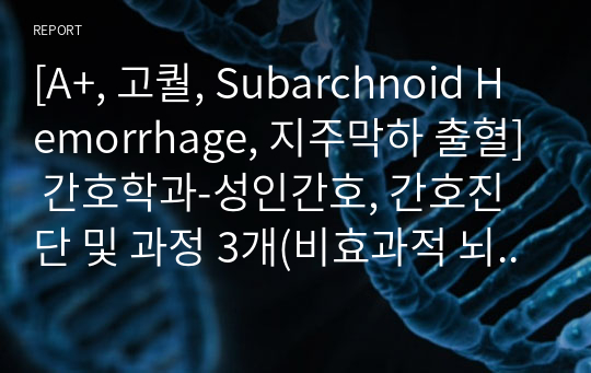 [A+, 고퀄, Subarchnoid Hemorrhage, 지주막하 출혈] 간호학과-성인간호, 간호진단 및 과정 3개(비효과적 뇌조직 관류의 위험, 감염 위험성, 체액 불균형의 위험)