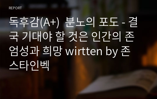 독후감(A+)  분노의 포도 - 결국 기대야 할 것은 인간의 존엄성과 희망 written by 존 스타인벡