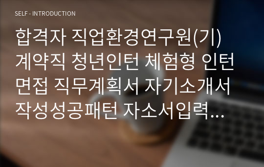 합격자 직업환경연구원(기) 계약직 청년인턴 체험형 인턴면접 직무계획서 자기소개서작성성공패턴 자소서입력항목분석 지원동기작성요령