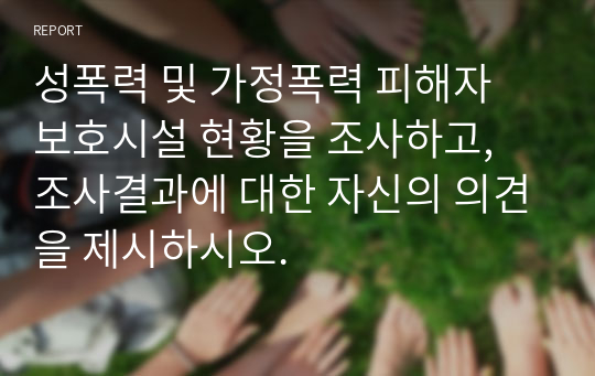 성폭력 및 가정폭력 피해자 보호시설 현황을 조사하고, 조사결과에 대한 자신의 의견을 제시하시오.