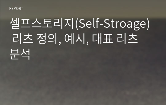 셀프스토리지(Self-Stroage) 리츠 정의, 예시, 대표 리츠 분석