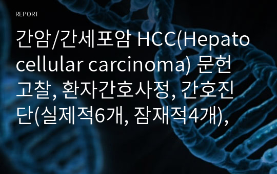 간암/간세포암 HCC(Hepatocellular carcinoma) 문헌고찰, 환자간호사정, 간호진단(실제적6개, 잠재적4개), 간호과정2가지(간호중재 많음) 교수님 추천서 받은 케이스[ER case study]