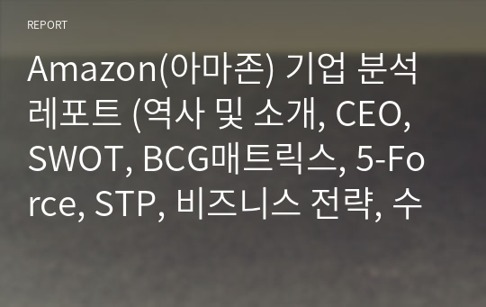 Amazon(아마존) 기업 분석 레포트 (역사 및 소개, CEO, SWOT, BCG매트릭스, 5-Force, STP, 비즈니스 전략, 수익모델)