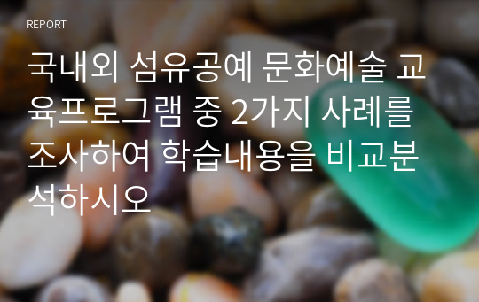 국내외 섬유공예 문화예술 교육프로그램 중 2가지 사례를 조사하여 학습내용을 비교분석하시오