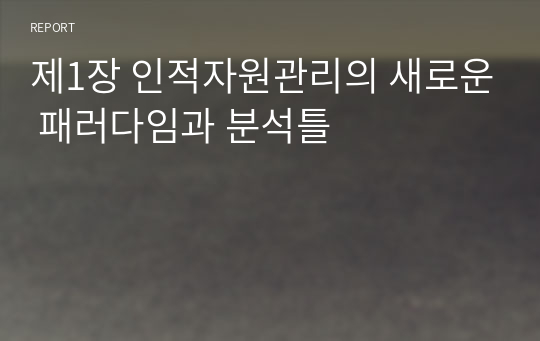 제1장 인적자원관리의 새로운 패러다임과 분석틀