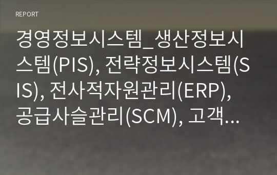 경영정보시스템_생산정보시스템(PIS), 전략정보시스템(SIS), 전사적자원관리(ERP), 공급사슬관리(SCM), 고객관계관리(CRM) 중 자신의 관심분야 하나를 택한 후 다음 형식을 따라 서술하시오.