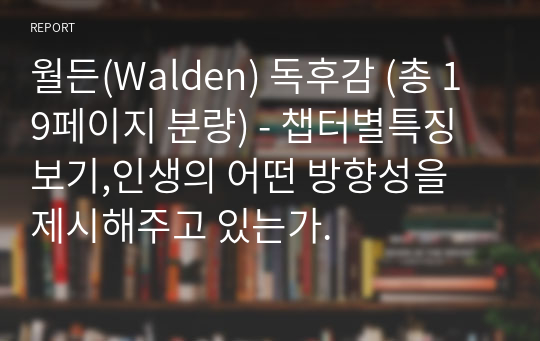 월든(Walden) 독후감 (총 19페이지 분량) - 챕터별특징보기,인생의 어떤 방향성을 제시해주고 있는가.