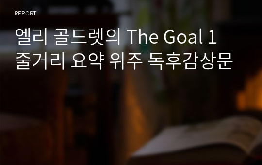 엘리 골드렛의 The Goal 1 줄거리 요약 위주 독후감상문