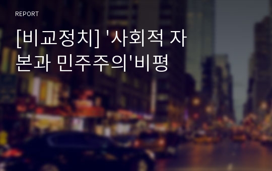 [비교정치] &#039;사회적 자본과 민주주의&#039;비평