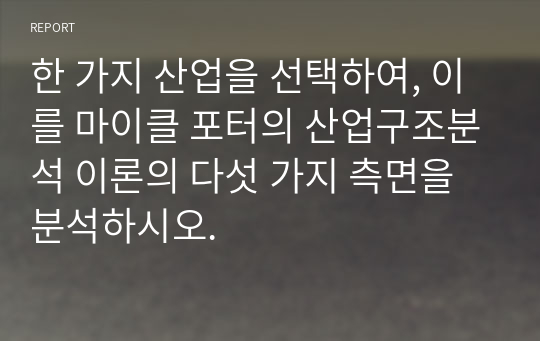 한 가지 산업을 선택하여, 이를 마이클 포터의 산업구조분석 이론의 다섯 가지 측면을 분석하시오.