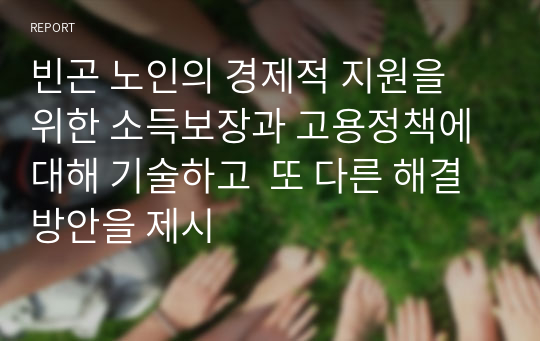 빈곤 노인의 경제적 지원을 위한 소득보장과 고용정책에 대해 기술하고  또 다른 해결방안을 제시