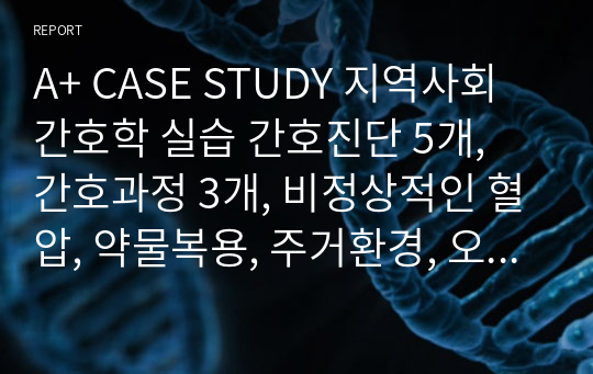 A+ CASE STUDY 지역사회간호학 실습 간호진단 5개, 간호과정 3개, 비정상적인 혈압, 약물복용, 주거환경, 오마하간호진단