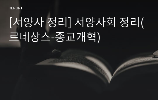 [서양사 정리] 서양사회 정리(르네상스-종교개혁)