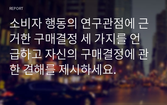 소비자 행동의 연구관점에 근거한 구매결정 세 가지를 언급하고 자신의 구매결정에 관한 견해를 제시하세요.