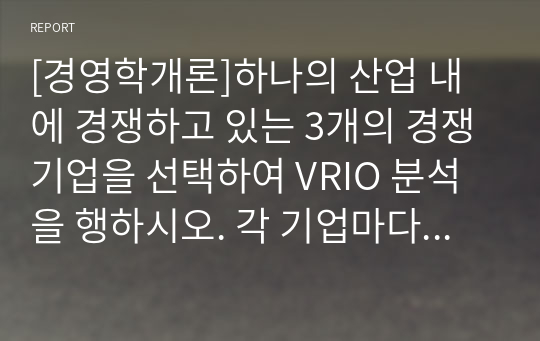 [경영전략론][중간과제물]하나의 산업 내에 경쟁하고 있는 3개의 경쟁기업을 선택하여 VRIO 분석을 행하시오(게임산업 내 엔씨소프트, 크래프톤, 카카오게임즈를 대상으로).