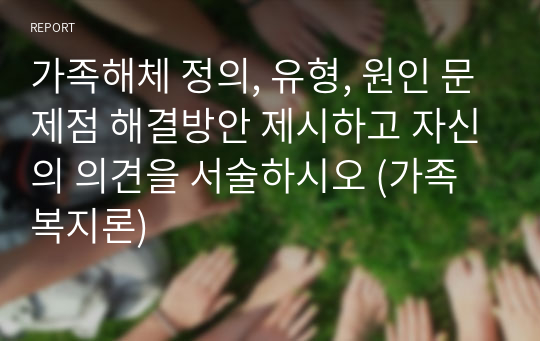 가족해체 정의, 유형, 원인 문제점 해결방안 제시하고 자신의 의견을 서술하시오 (가족복지론)