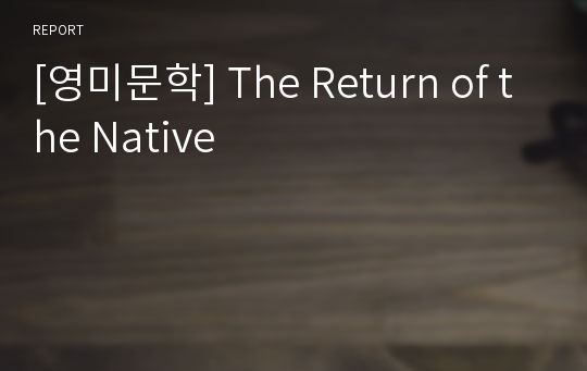 [영미문학] The Return of the Native