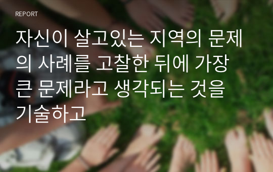 자신이 살고있는 지역의 문제의 사례를 고찰한 뒤에 가장 큰 문제라고 생각되는 것을 기술하고