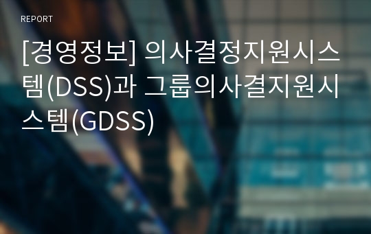 [경영정보] 의사결정지원시스템(DSS)과 그룹의사결지원시스템(GDSS)