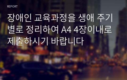 장애인 교육과정을 생애 주기별로 정리하여 A4 4장이내로 제출하시기 바랍니다