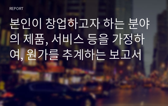 본인이 창업하고자 하는 분야의 제품, 서비스 등을 가정하여, 원가를 추계하는 보고서