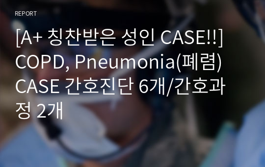 [A+ 칭찬받은 성인 CASE!!] COPD, Pneumonia(폐렴) CASE 간호진단 6개/간호과정 2개