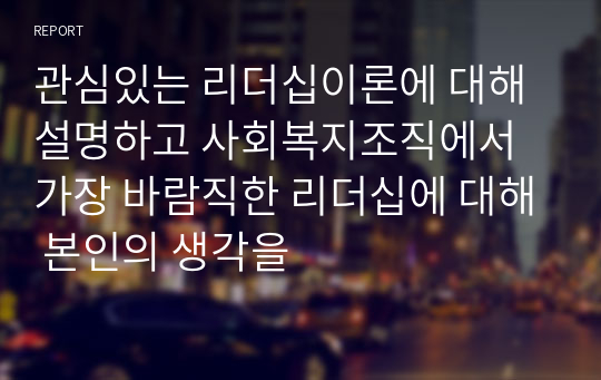 관심있는 리더십이론에 대해 설명하고 사회복지조직에서 가장 바람직한 리더십에 대해 본인의 생각을