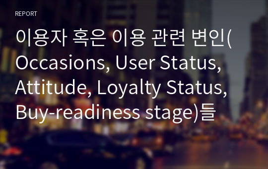 이용자 혹은 이용 관련 변인(Occasions, User Status, Attitude, Loyalty Status, Buy-readiness stage)들