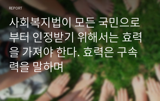 사회복지법이 모든 국민으로부터 인정받기 위해서는 효력을 가져야 한다. 효력은 구속력을 말하며