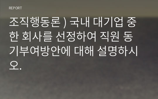 조직행동론 ) 국내 대기업 중 한 회사를 선정하여 직원 동기부여방안에 대해 설명하시오.