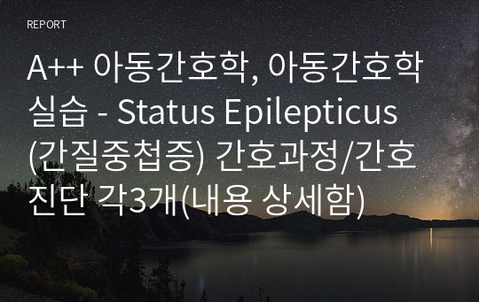 A++ 아동간호학, 아동간호학실습 - Status Epilepticus (간질중첩증) 간호과정/간호진단 각3개(내용 상세함)