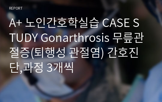 A+ 노인간호학실습 CASE STUDY Gonarthrosis 무릎관절증(퇴행성 관절염) 간호진단,과정 3개씩