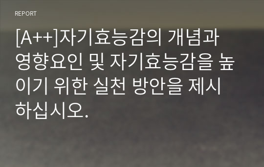 [A++]자기효능감의 개념과 영향요인 및 자기효능감을 높이기 위한 실천 방안을 제시하십시오.