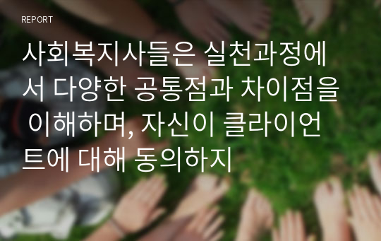 사회복지사들은 실천과정에서 다양한 공통점과 차이점을 이해하며, 자신이 클라이언트에 대해 동의하지