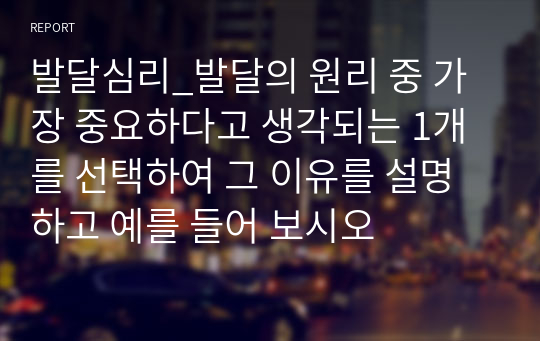 발달심리_발달의 원리 중 가장 중요하다고 생각되는 1개를 선택하여 그 이유를 설명하고 예를 들어 보시오