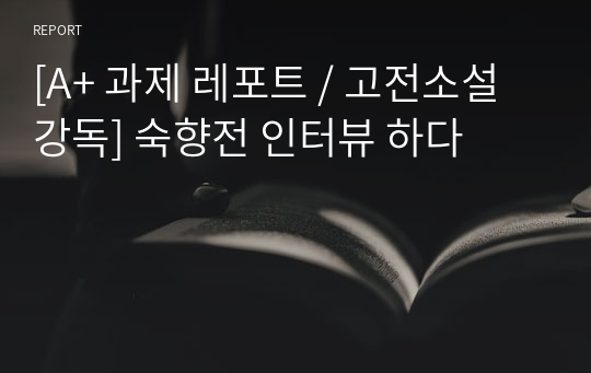 [A+ 과제 레포트 / 고전소설강독] 숙향전 인터뷰 하다