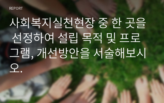 사회복지실천현장 중 한 곳을 선정하여 설립 목적 및 프로그램, 개선방안을 서술해보시오.