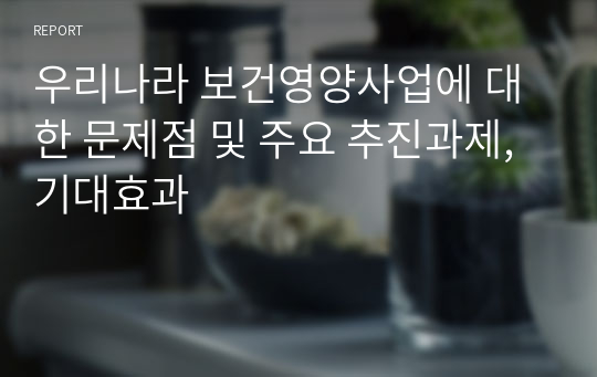 우리나라 보건영양사업에 대한 문제점 및 주요 추진과제, 기대효과