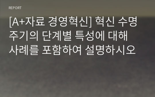 &amp;[[[A+자료 경영혁신]]] 혁신 수명주기의 단계별 특성에 대해 사례를 포함하여 설명하시오&amp;