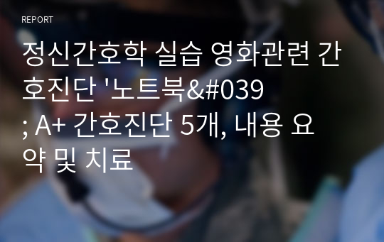 정신간호학 실습 영화관련 간호진단 &#039;노트북&#039; A+ 간호진단 5개, 내용 요약 및 치료