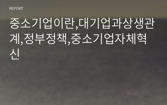 중소기업이란,대기업과상생관계,정부정책,중소기업자체혁신