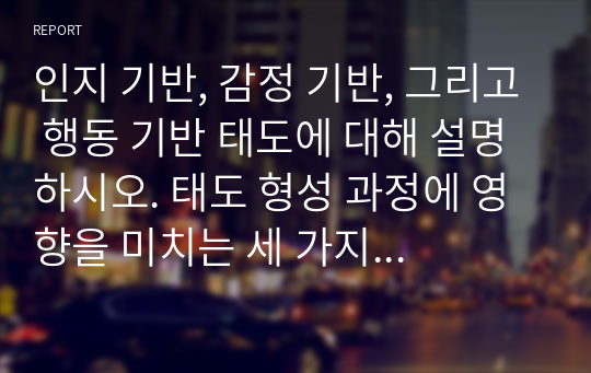 인지 기반, 감정 기반, 그리고 행동 기반 태도에 대해 설명하시오. 태도 형성 과정에 영향을 미치는 세 가지 경로에 대해 설명하시오.