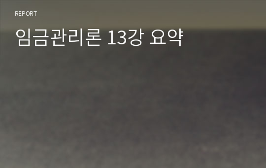 임금관리론 13강 요약