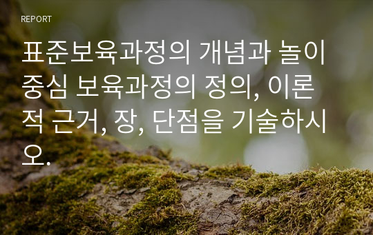 표준보육과정의 개념과 놀이중심 보육과정의 정의, 이론적 근거, 장, 단점을 기술하시오.